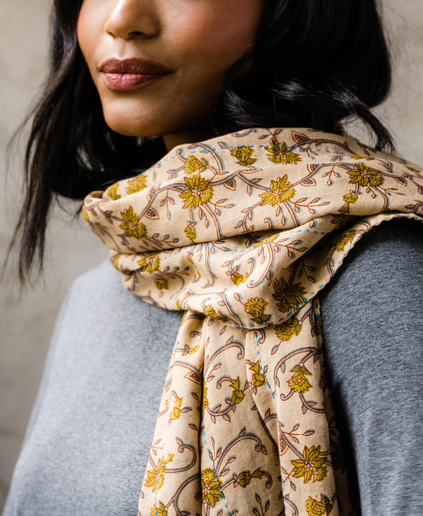 ethically made Fair Trade cotton scarf in unique one-of-a-kind prints