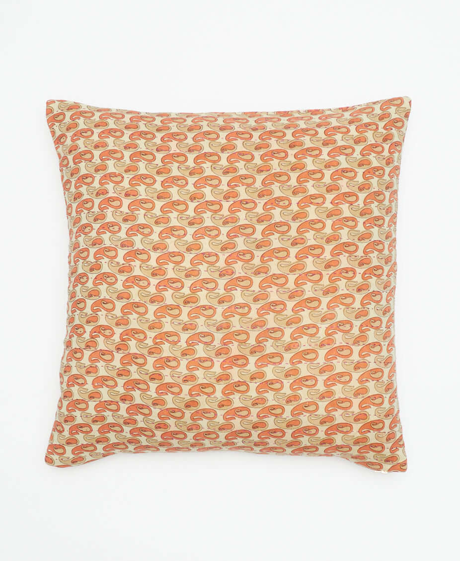 peach & sandy beige paisley throw pillow made from vintage cotton fabrics & a down feather insert