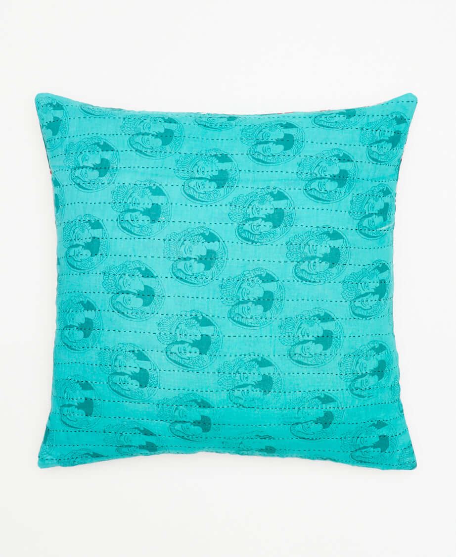 turquoise boho throw pillow made from Indian saris upcycled