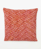 red & orange abstract print square pillow made in India from upcycled vintage cotton saris