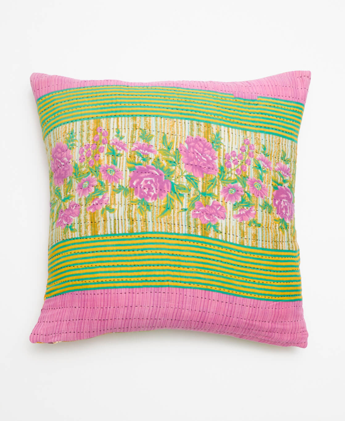 lilac & sea green rose patterned square pillow with removable down feather insert by Anchal