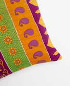 ethically made throw pillow using eco-friendly fabrics in magenta purple, orange & green