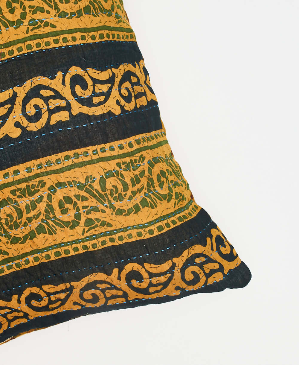 hand-embroidered yellow & black horizontally striped throw pillow