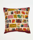 square pillow in abstract checkered pattern in shades of mustard, tan & muted pink