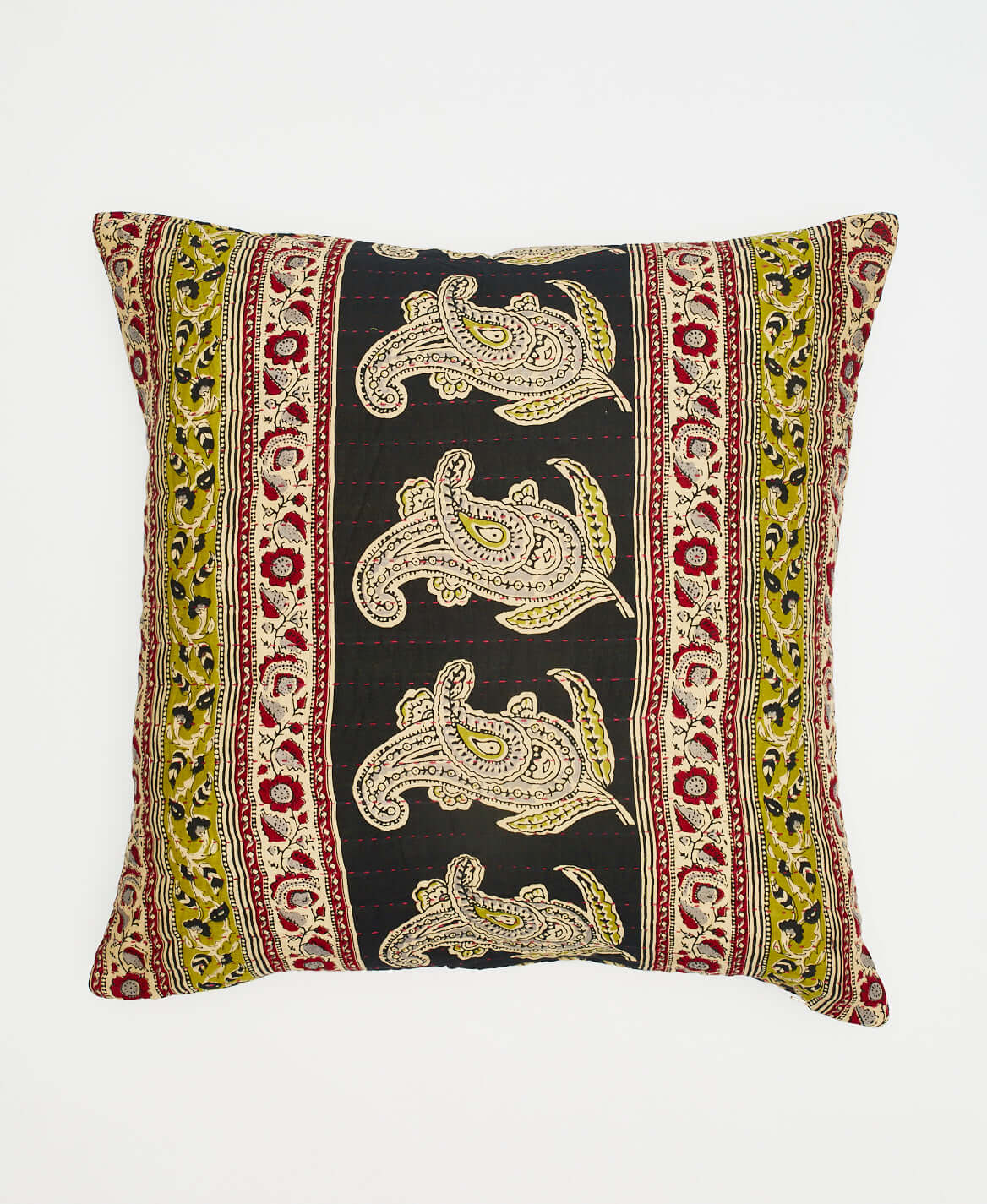 light olive & black giant pasiley patterned accent pillow made from vintage fabrics