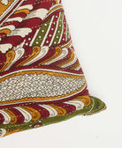 neon green kantha embroidery on maroon & olive square pillow