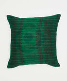 deep emerald green throw pillow with black decorative stripe pattern made in India from upcycled saris