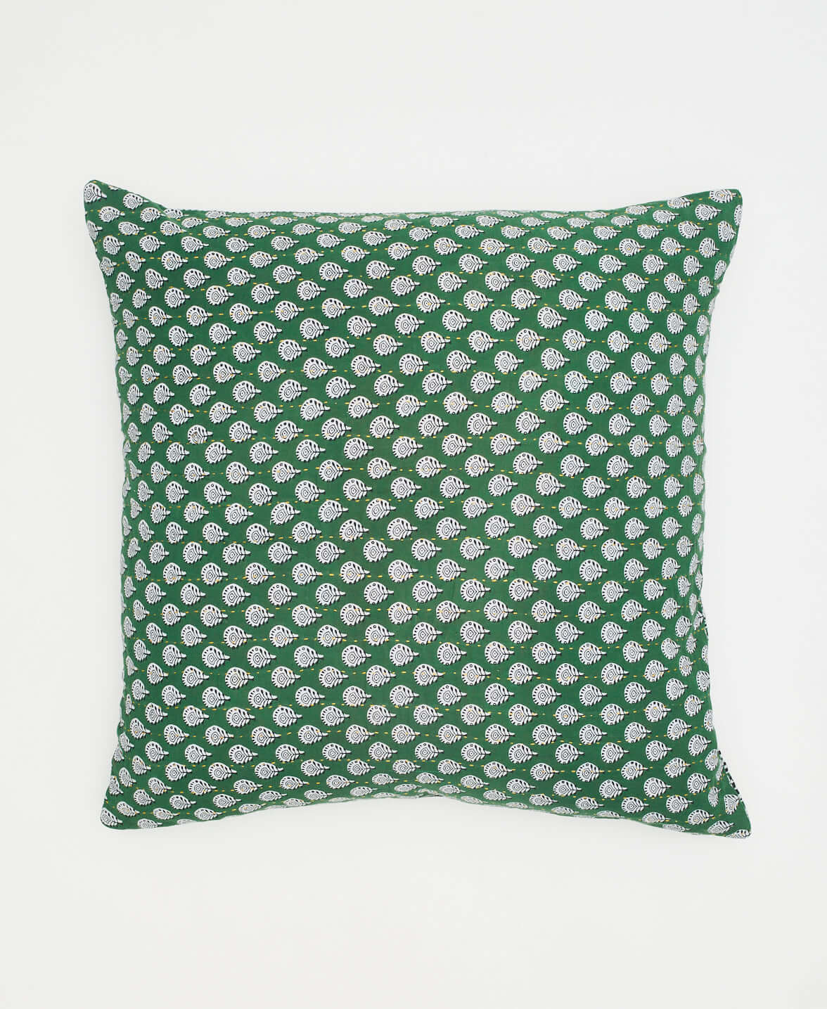 kelly green throw pillow with white floral pattern made in India from eco-friendly fabrics