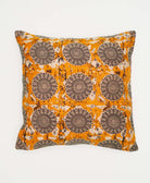 orange throw pillow with black and white medallions handmade from vintage cotton fabrics from India