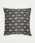 black and grey checkered cotton square throw pillow with red accents