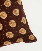 embroidered square throw pillow in chocolate brown with beige medallion print