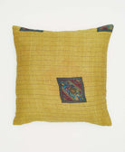 reversible square throw pillow with yellow square pattern made from eco-friendly  upcycled vintage fabrics