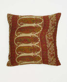 maroon and sandy beige oversized paisley patterned square throw pillow by Anchal