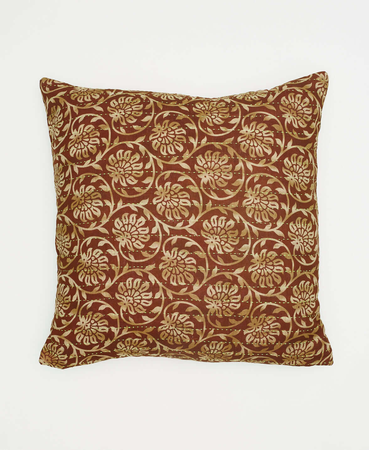 sienna brown and sandy beige floral reversible square throw pillow with removable cover