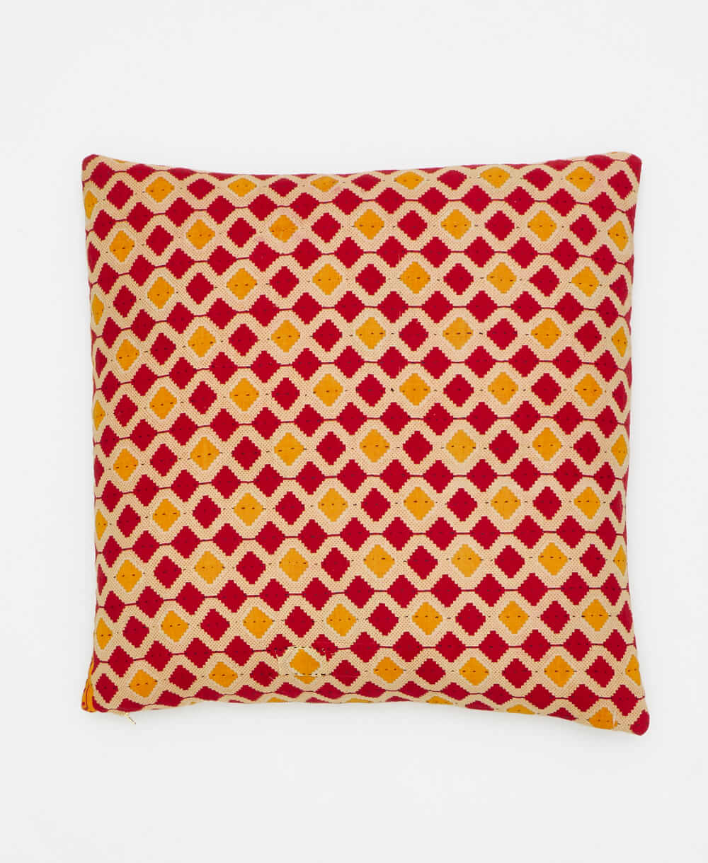 colorful yellow throw pillow created using upcycled saris 