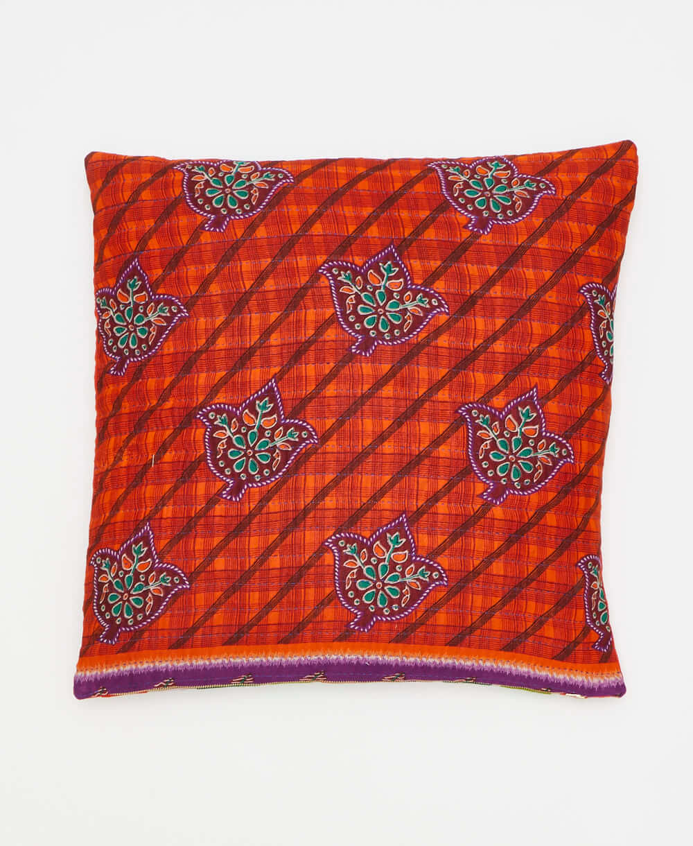 orange throw pillow created using recucled vintage saris 