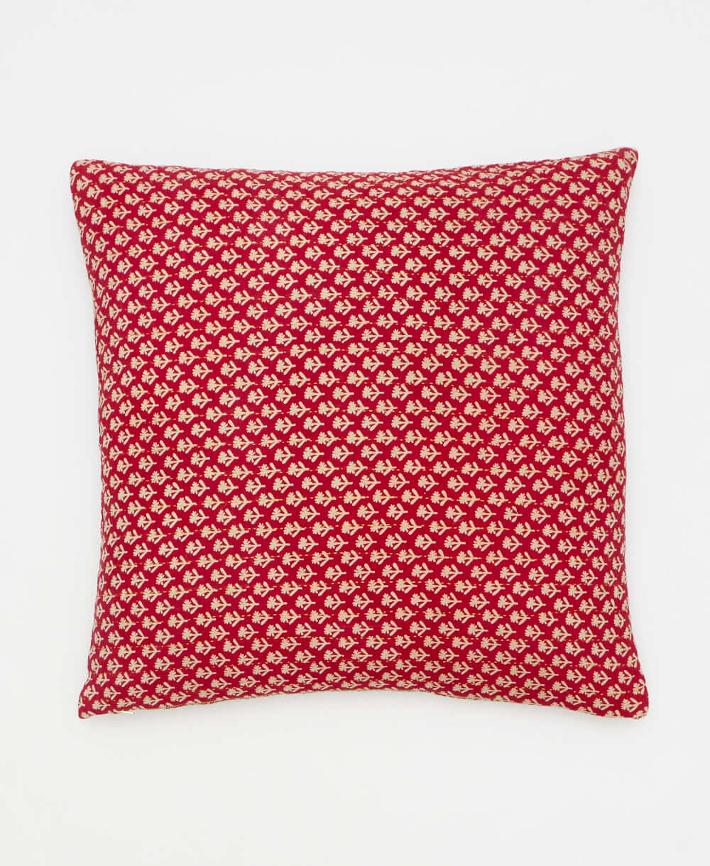 colorful throw pillow featuring a paisley apttern and traditional kantha sititching 