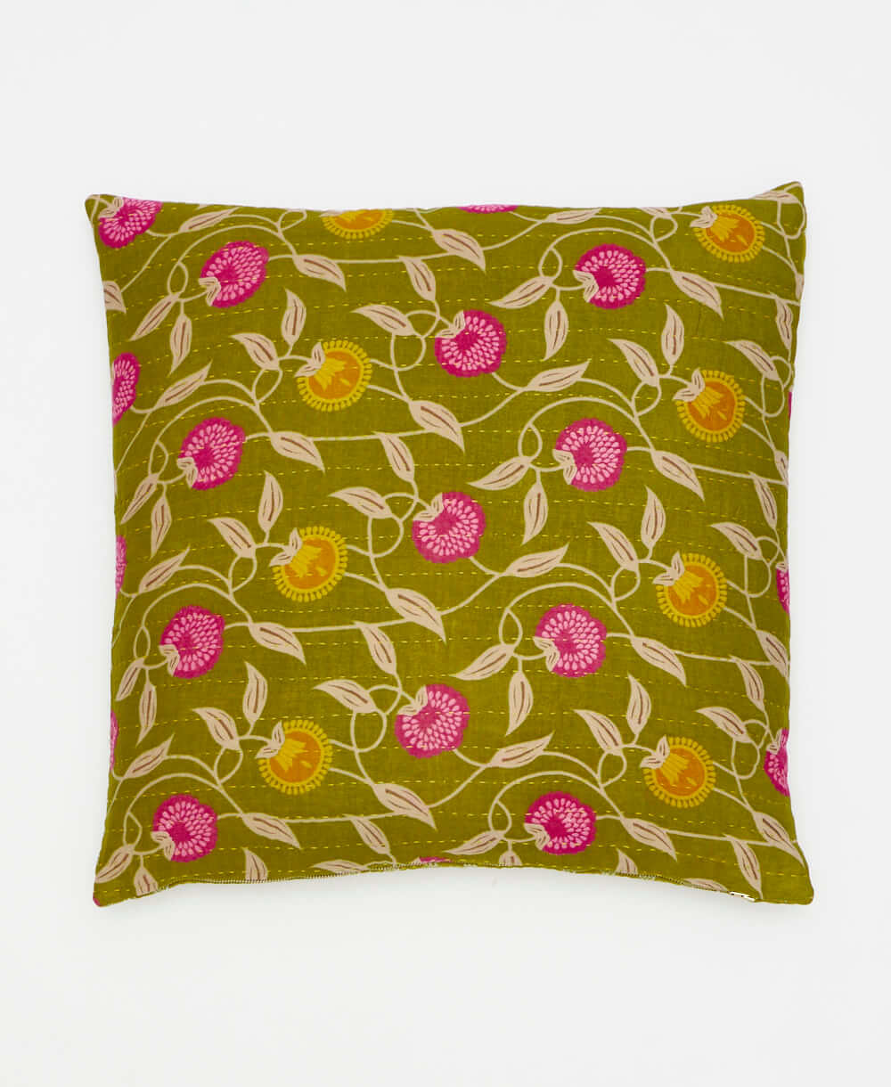 moss green throw pillow ethically crafted by women artisans 