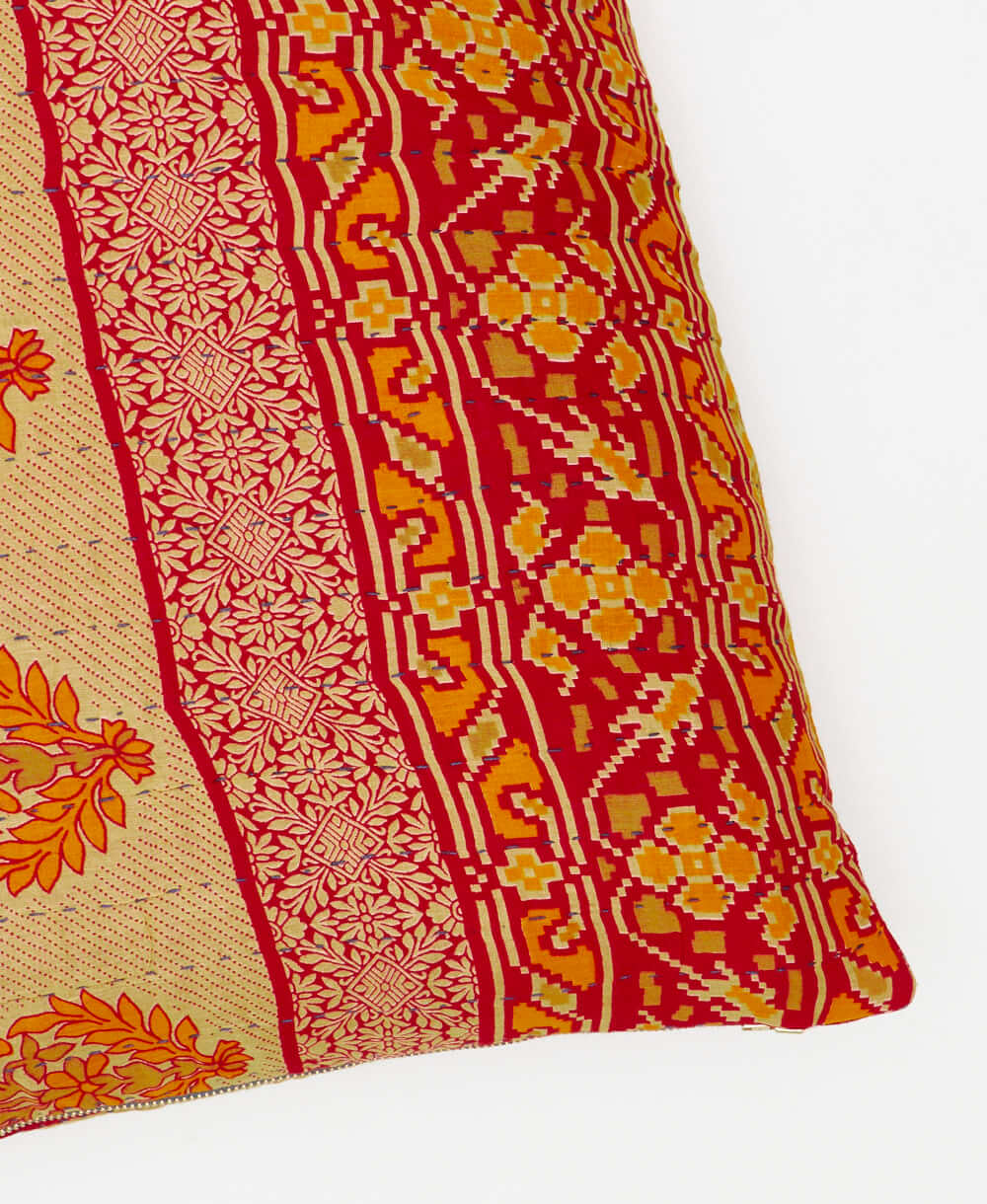 square pillow ethically made using upcycled red paisley vintage saris 