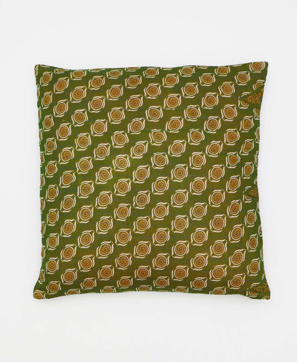 juniper green throw pillow sustainably made using recycled saris 