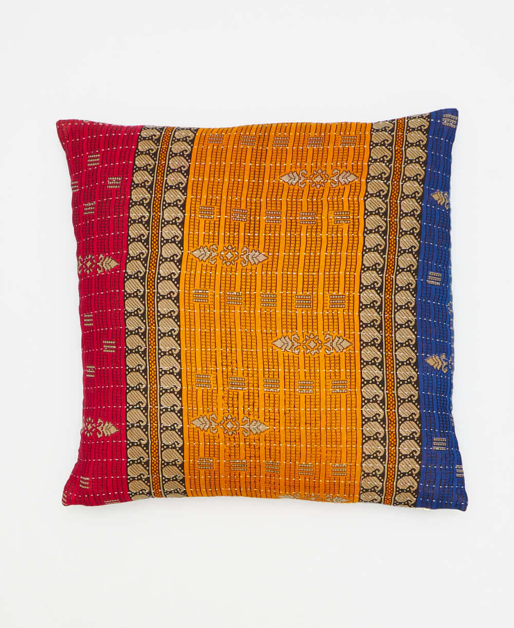 colorblock stripe throw pillow sustainably made using recycled saris 