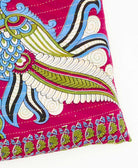 kantha square pillow in hot pink in sky blue bird pattern with yellow embroidery