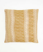 beige throw pillow with a white floral stripe print made from vintage cotton saris in India