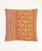 barbie pink throw pillow with a yellow paisley print made from vintage cotton saris in India