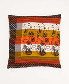 multi-colored throw pillow with a orange, white & mustard stripe print made from vintage cotton saris in India