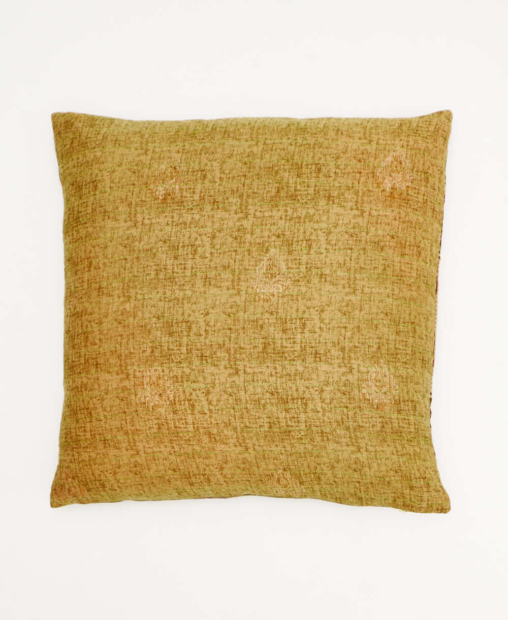 light green throw pillow with an abstract print made from vintage cotton saris in India