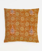 dark orange & pale yellow floral throw pillow made from upcycled vintage saris in India by women artisans