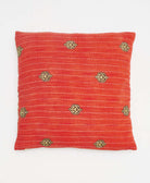 light red, brown & pale yellow floral square pillow with white kantha embroidery with removable down feather pillow insert