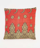 light red & brown floral throw pillow made from upcycled vintage saris in India by women artisans