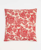 red & ivory oversized floral vintage throw pillow made from sustainable fabrics with blue embroidery