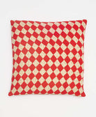 red & ivory checkered diamond throw pillow made from upcycled vintage saris in India by women artisans