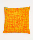 orange & yellow plaid throw pillow made from upcycled vintage saris in India by women artisans