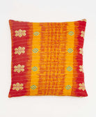 orange & red striped floral throw pillow made from upcycled vintage saris in India by women artisans