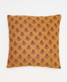 tan & magenta floral vintage throw pillow made from sustainable fabrics with blue embroidery