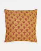 tan & magenta floral throw pillow made from upcycled vintage saris in India by women artisans