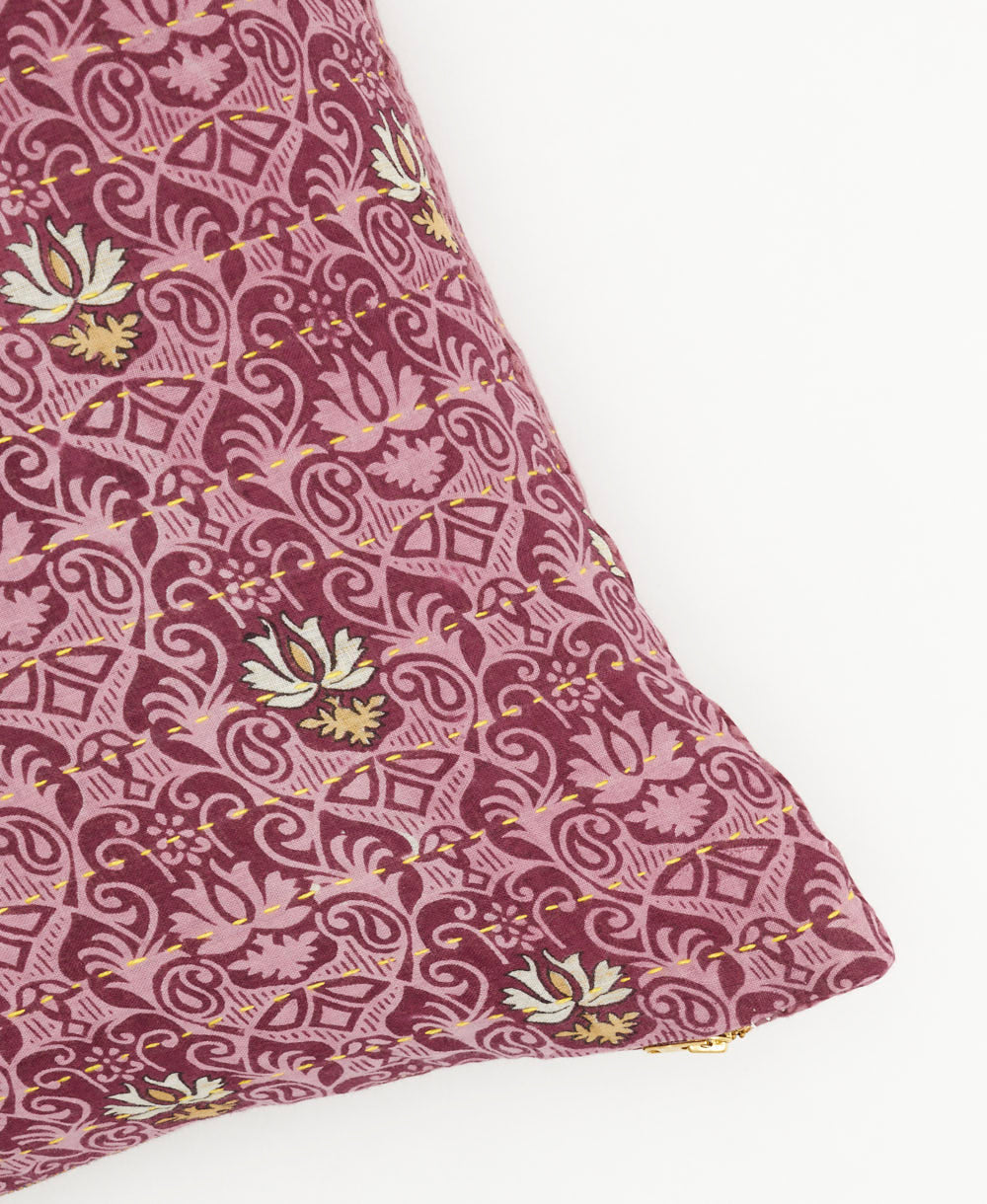 light purple square pillow with damask pattern
