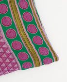 purple square pillow with green stripes & polka dots