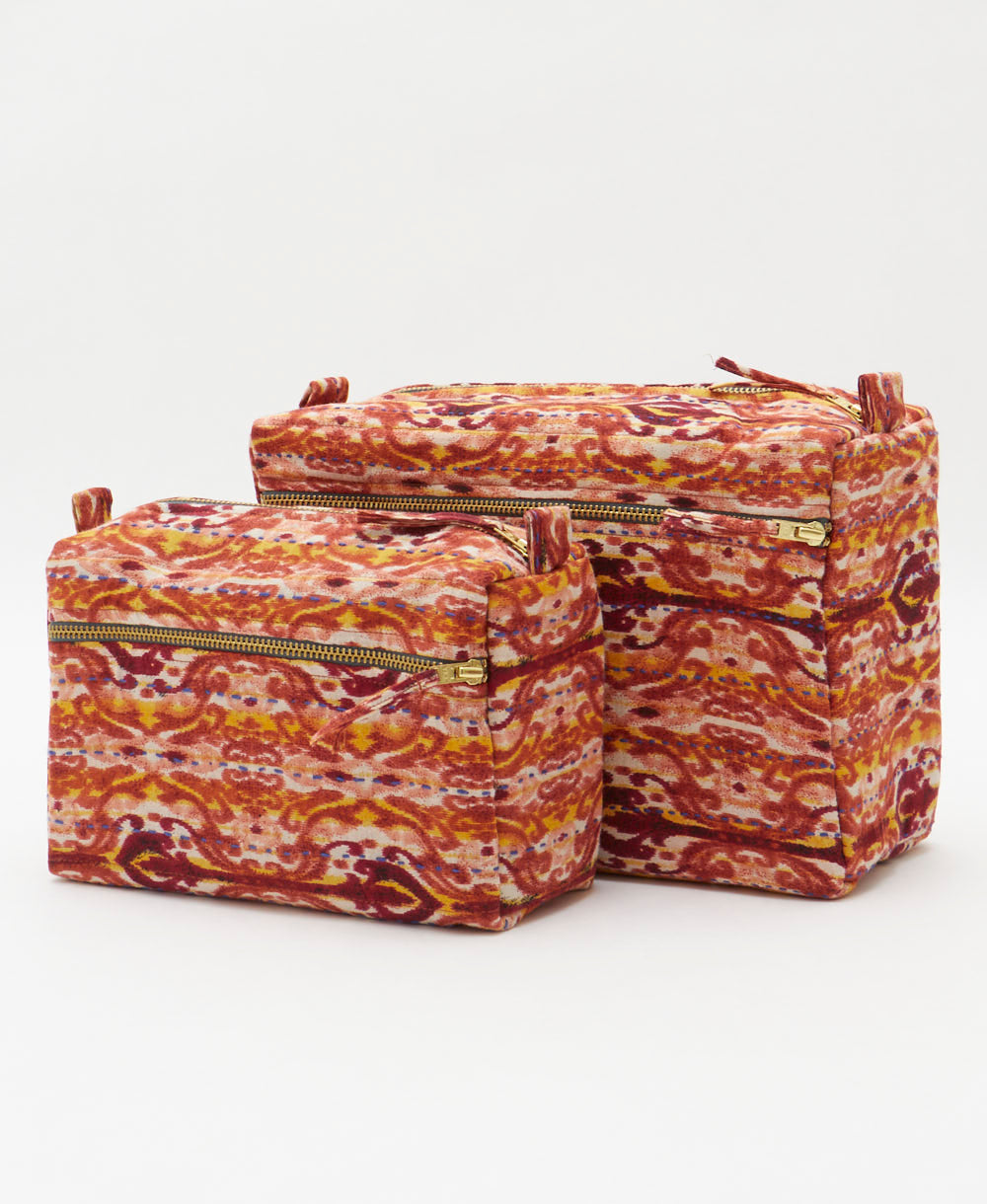 toiletry bag set of 2 made from eco-friendly upcyled vintage fabrics by women in India