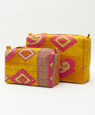 cosmetic bag set in unique print handmade using repurposed vintage cotton fabrics