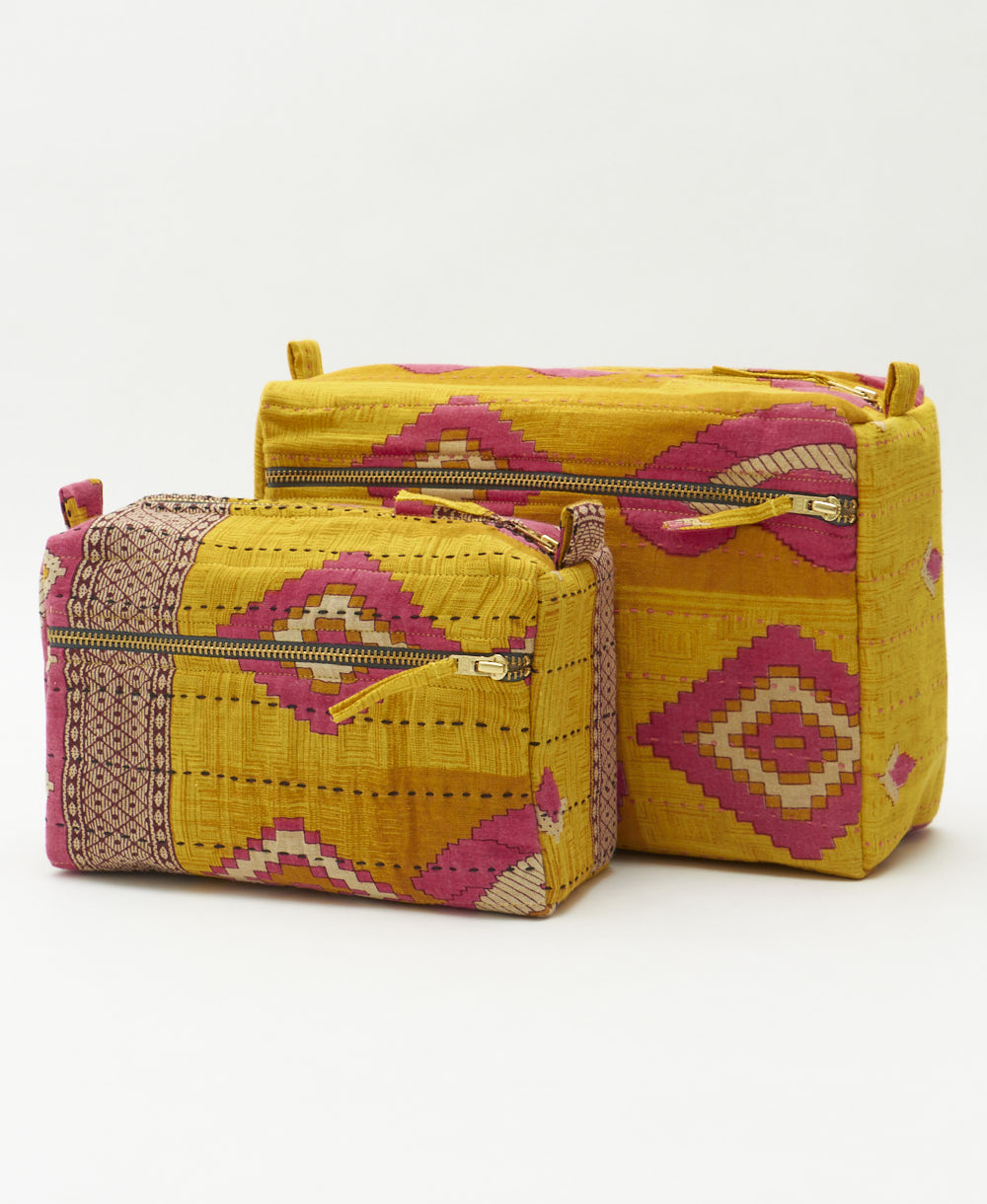 toiletry bag set of 2 made from eco-friendly upcyled vintage fabrics by women in India