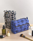 small toiletry bags in unique one-of-a-kind patterns made from vintage cotton saris in India, perfect for makeup storage