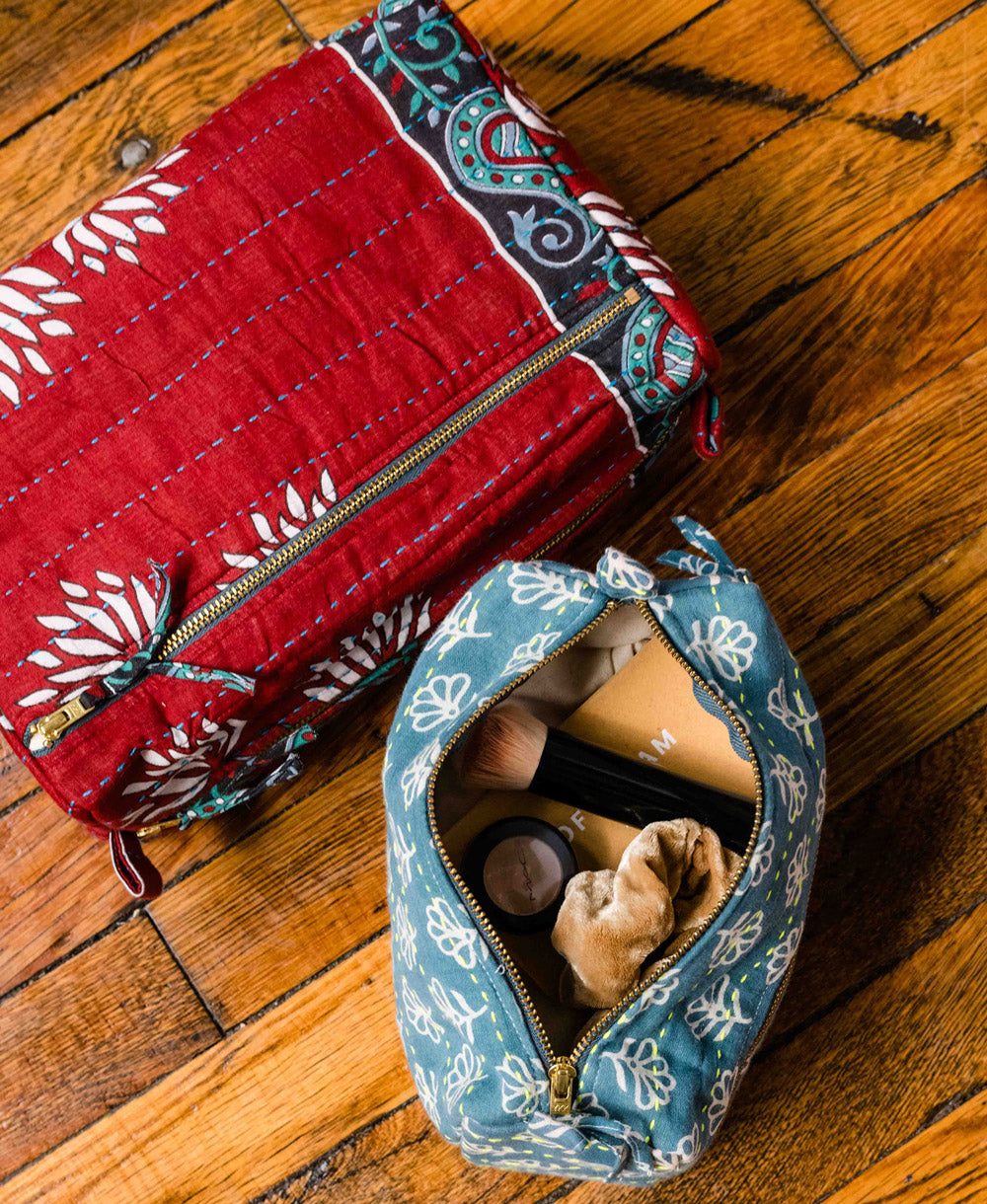 Fair Trade vintage sari toiletry bag lined with canvas in two different sizes