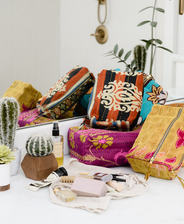 vintage kantha toiletry bags in two sizes by Anchal Project