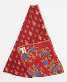 cherry red holiday tree skirt made from vintage cotton saris featuring a blue & lime rose pattern