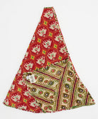 crimson holiday tree skirt made from vintage cotton saris featuring a white elephant pattern