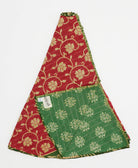 true red holiday tree skirt made from vintage cotton saris featuring a tan floral vine pattern